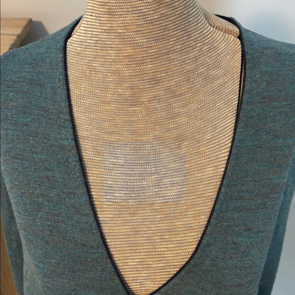 Lands' End Dark Teal Heather Merino Spun Wool Cardigan Sweater - Picture 5 of 12